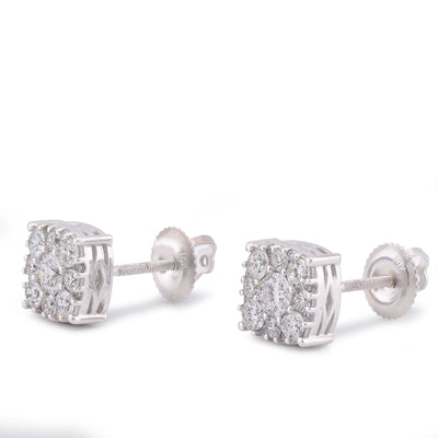 10K White Gold 1.02CT Lab Diamond Halo Cluster Centre Solitaire Men Women Earring - Elite Jewelers-Earrings