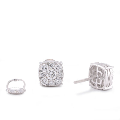 10K White Gold 1.02CT Lab Diamond Halo Cluster Centre Solitaire Men Women Earring - Elite Jewelers-Earrings