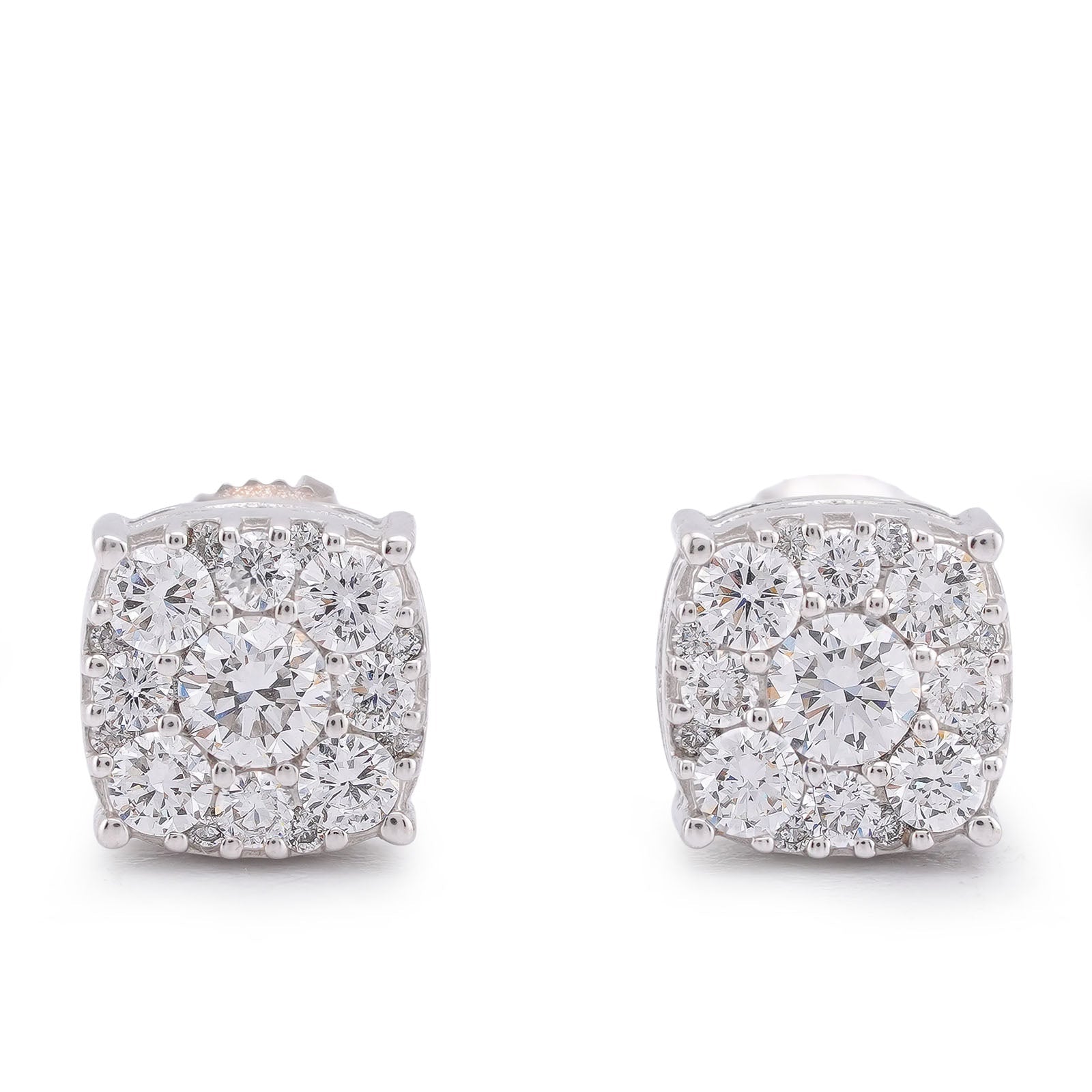 10K White Gold 1.02CT Lab Diamond Halo Cluster Centre Solitaire Men Women Earring - Elite Jewelers-Earrings