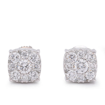 10K White Gold 1.02CT Lab Diamond Halo Cluster Centre Solitaire Men Women Earring - Elite Jewelers-Earrings