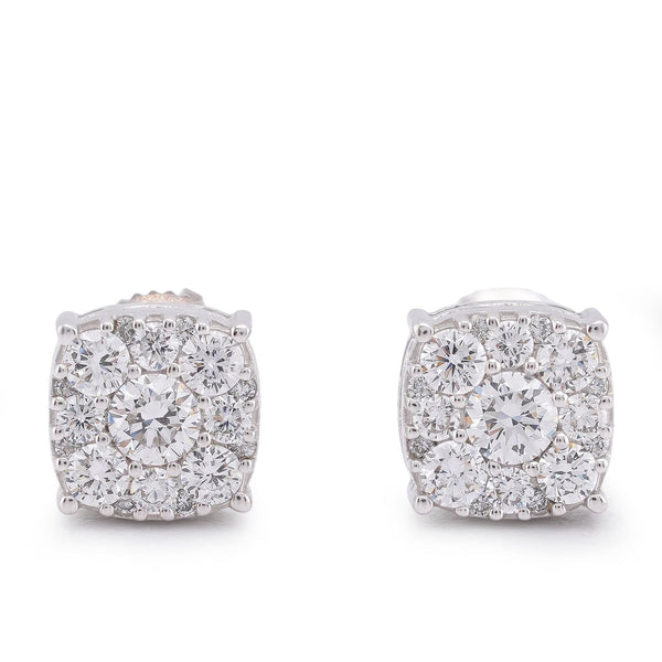 10K White Gold 1.02CT Lab Diamond Halo Cluster Centre Solitaire Men Women Earring - Elite Jewelers-Earrings