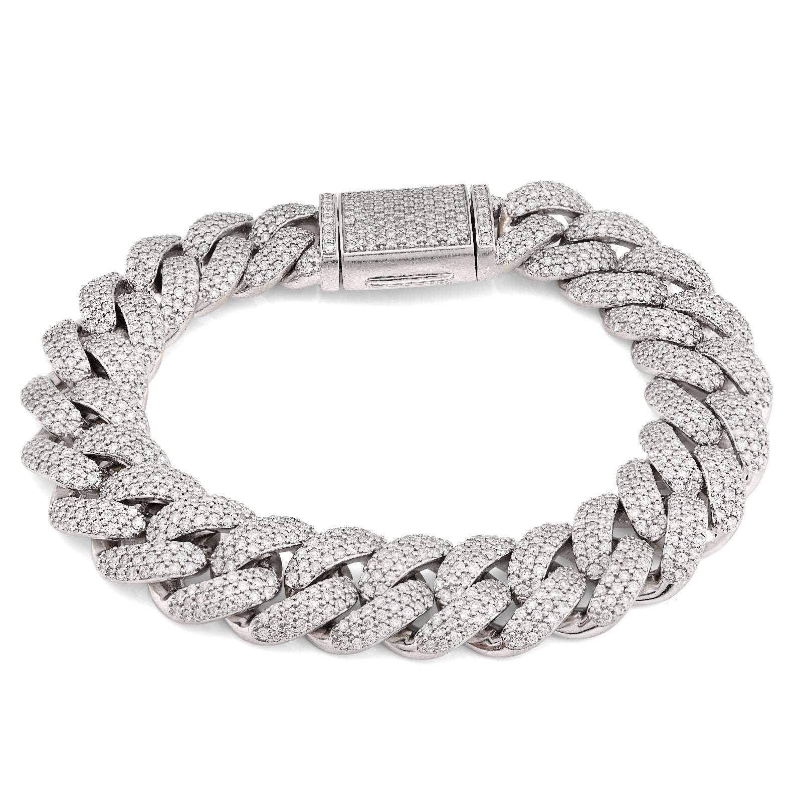 10K White Gold 10.31CT 100g Natural Diamond 14MM Cuban Link Bracelet Men 8" - Elite Jewelers - Bracelets