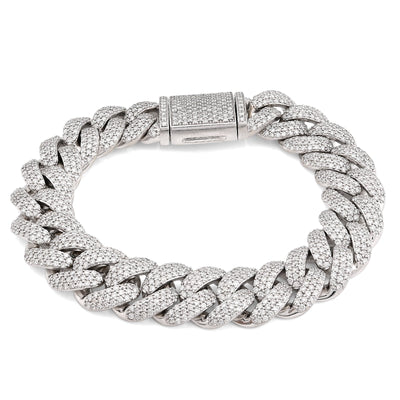 10K White Gold 10.31CT 100g Natural Diamond 14MM Cuban Link Bracelet Men 8" - Elite Jewelers - Bracelets
