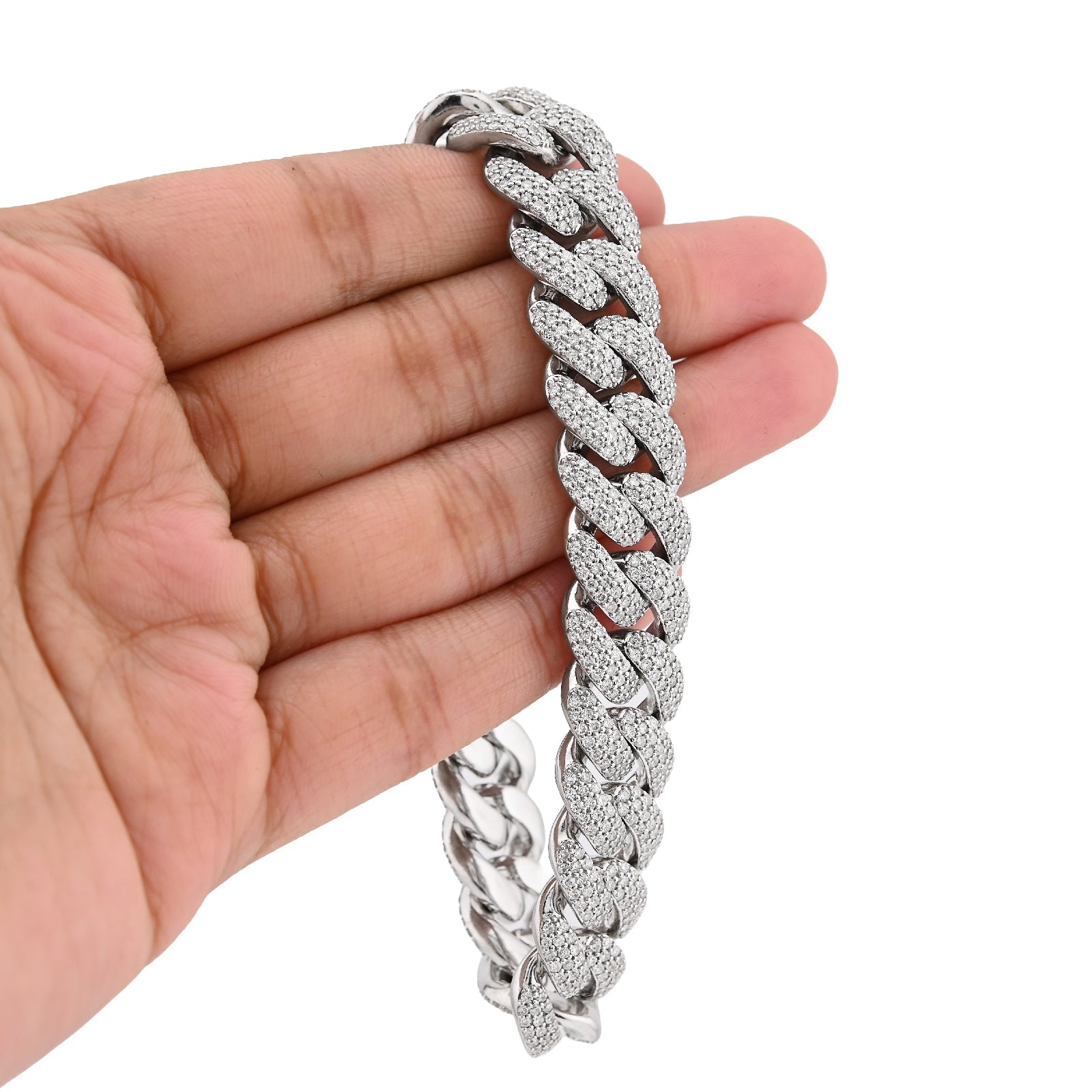 10K White Gold 10.31CT 100g Natural Diamond 14MM Cuban Link Bracelet Men 8" - Elite Jewelers - Bracelets
