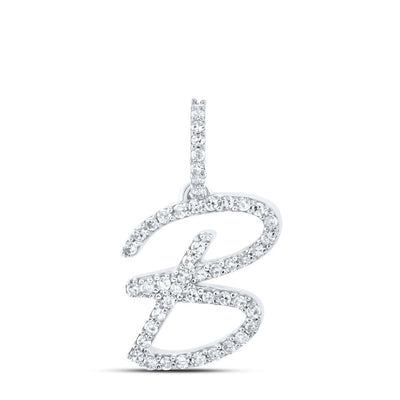 10k White Gold 1.04gms 0.21CTW Natural Diamond Initial "B" Letter Pendant Charm - Elite Jewelers - Charms & Pendants