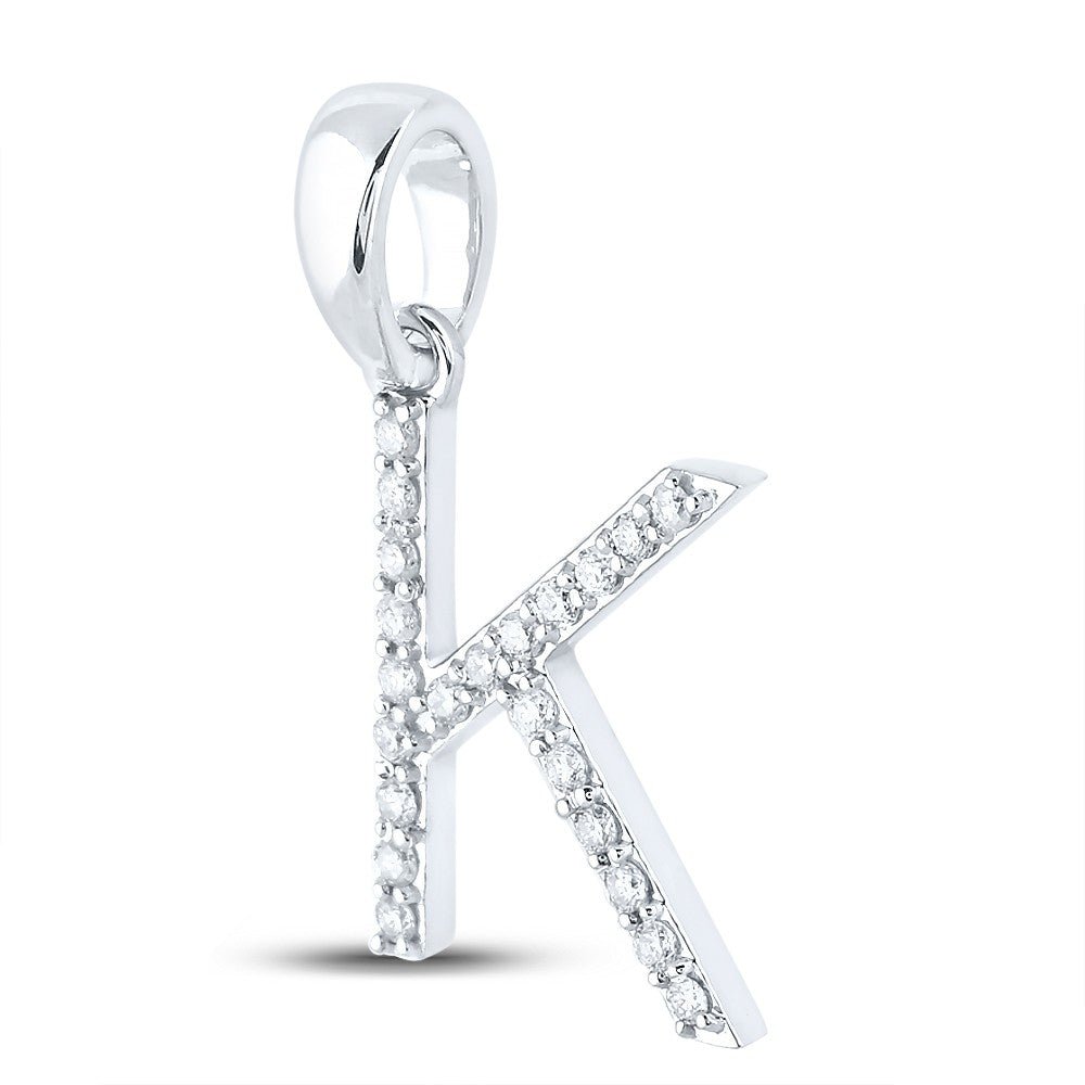 10k White Gold 1.05gms 0.17CTW Natural Diamond Initial "K" Letter Pendant Charm - Elite Jewelers - Charms & Pendants