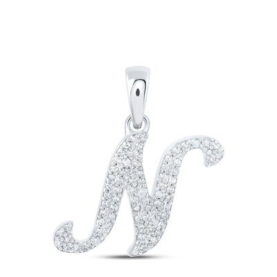10k White Gold 1.05gms 0.17CTW Natural Diamond Initial "N" Letter Pendant Charm - Elite Jewelers - Charms & Pendants