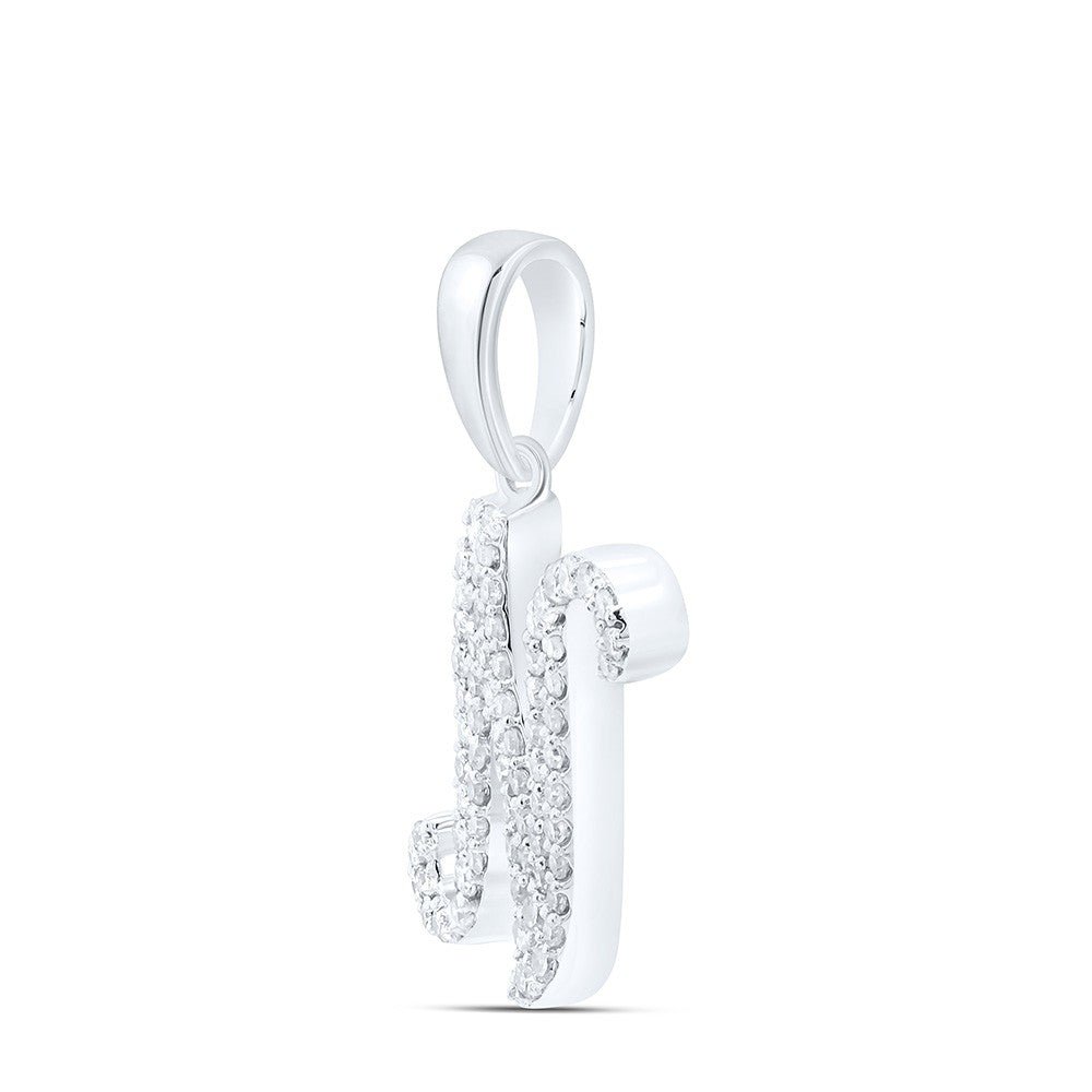 10k White Gold 1.05gms 0.17CTW Natural Diamond Initial "N" Letter Pendant Charm - Elite Jewelers - Charms & Pendants