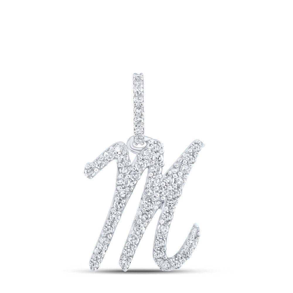 10k White Gold 1.06gms 0.21CTW Natural Diamond Initial "M" Letter Pendant Charm - Elite Jewelers - Charms & Pendants