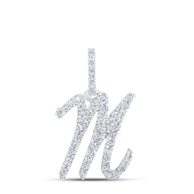 10k White Gold 1.06gms 0.21CTW Natural Diamond Initial "M" Letter Pendant Charm - Elite Jewelers - Charms & Pendants