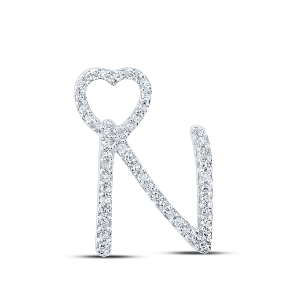 10k White Gold 1.07gms 0.15CTW Natural Diamond Initial "N" Heart Pendant Charm - Elite Jewelers - Charms & Pendants