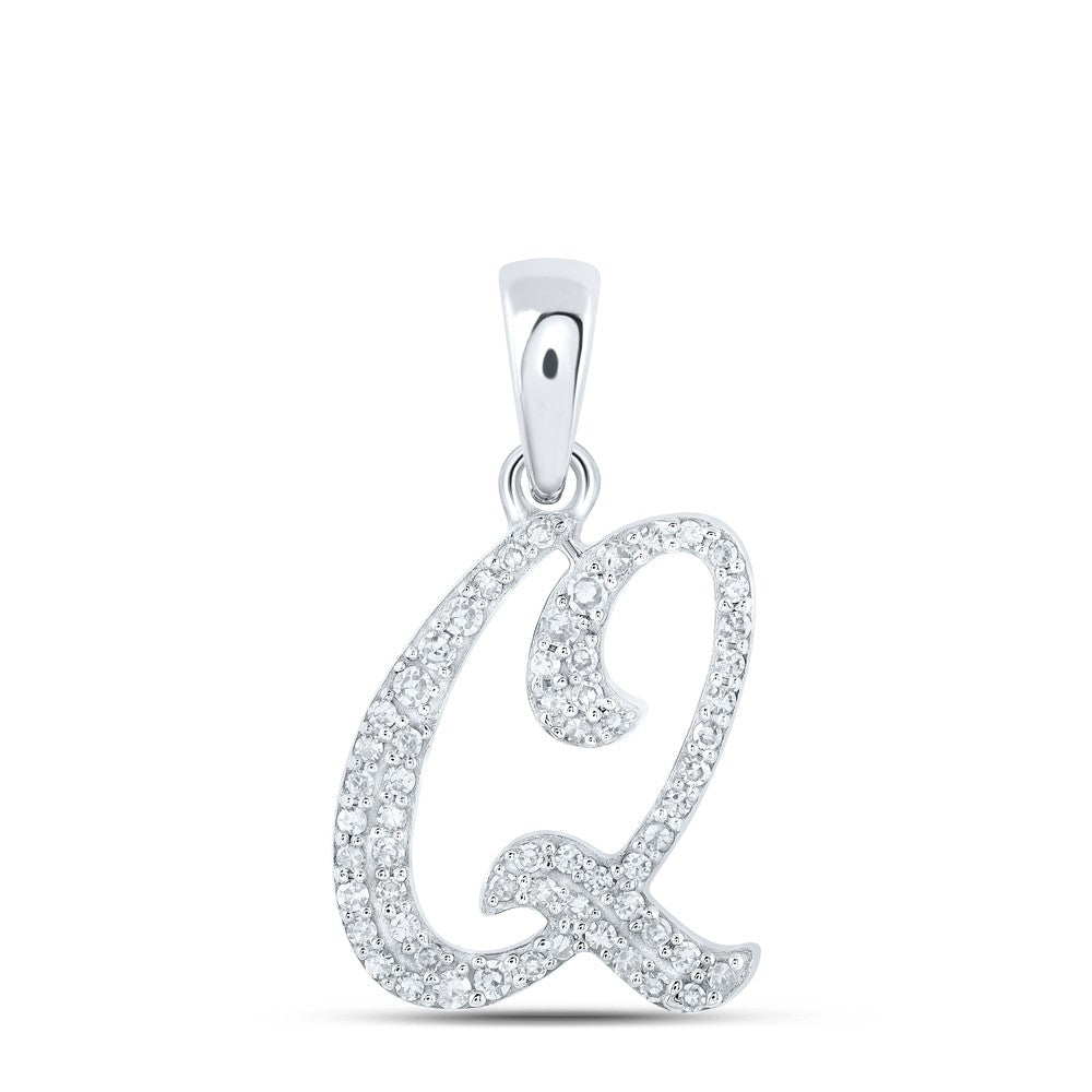10k White Gold 1.09gms 0.14CTW Natural Diamond Initial "Q" Letter Pendant Charm - Elite Jewelers - Charms & Pendants