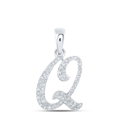10k White Gold 1.09gms 0.14CTW Natural Diamond Initial "Q" Letter Pendant Charm - Elite Jewelers - Charms & Pendants