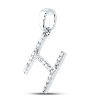10k White Gold 1.09gms 0.19CTW Natural Diamond Initial "H" Letter Pendant Charm - Elite Jewelers - Charms & Pendants