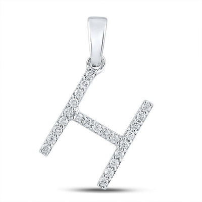 10k White Gold 1.09gms 0.19CTW Natural Diamond Initial "H" Letter Pendant Charm - Elite Jewelers - Charms & Pendants