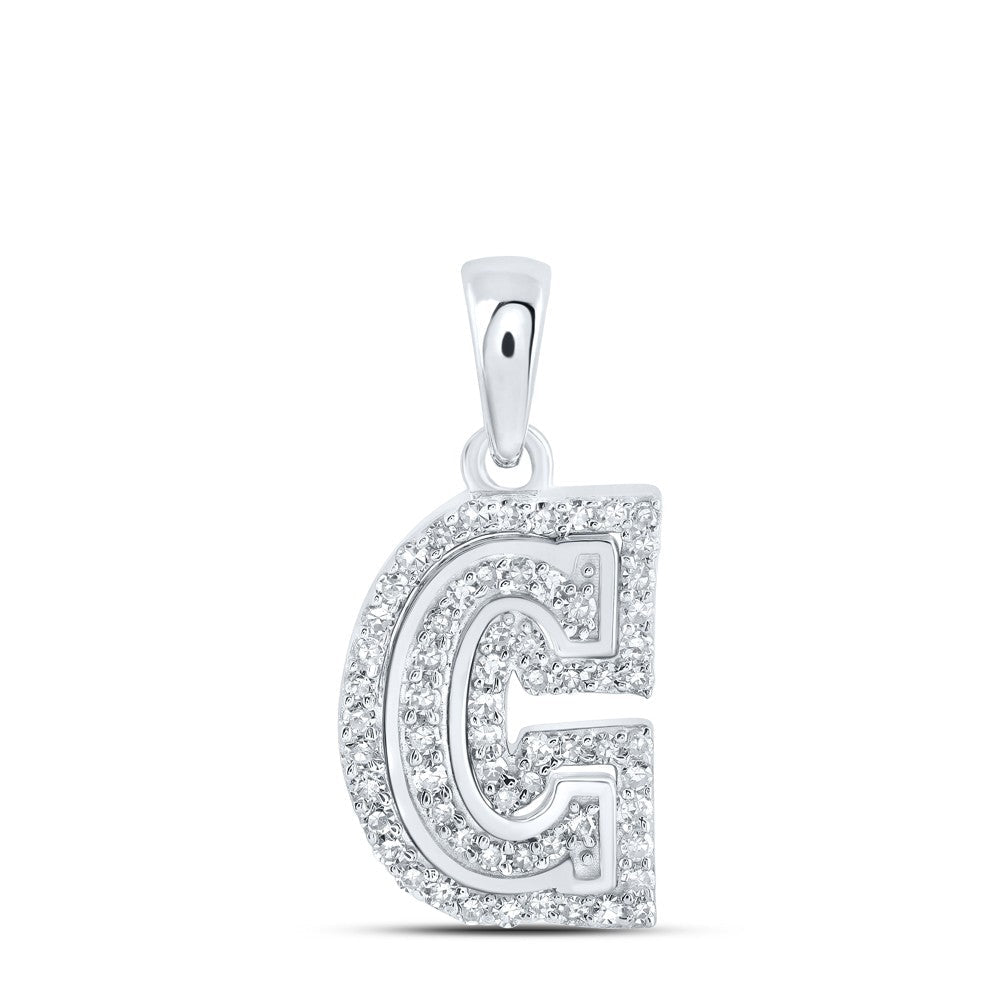 10k White Gold 1.09gms 0.2CTW Natural Diamond Initial "C" Letter Pendant Charm - Elite Jewelers - Charms & Pendants