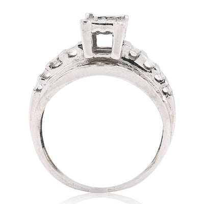 10K White Gold 1.0CT Natural Diamond Princess/Round/Baguette Rectangular Women Ring - Elite Jewelers - Rings