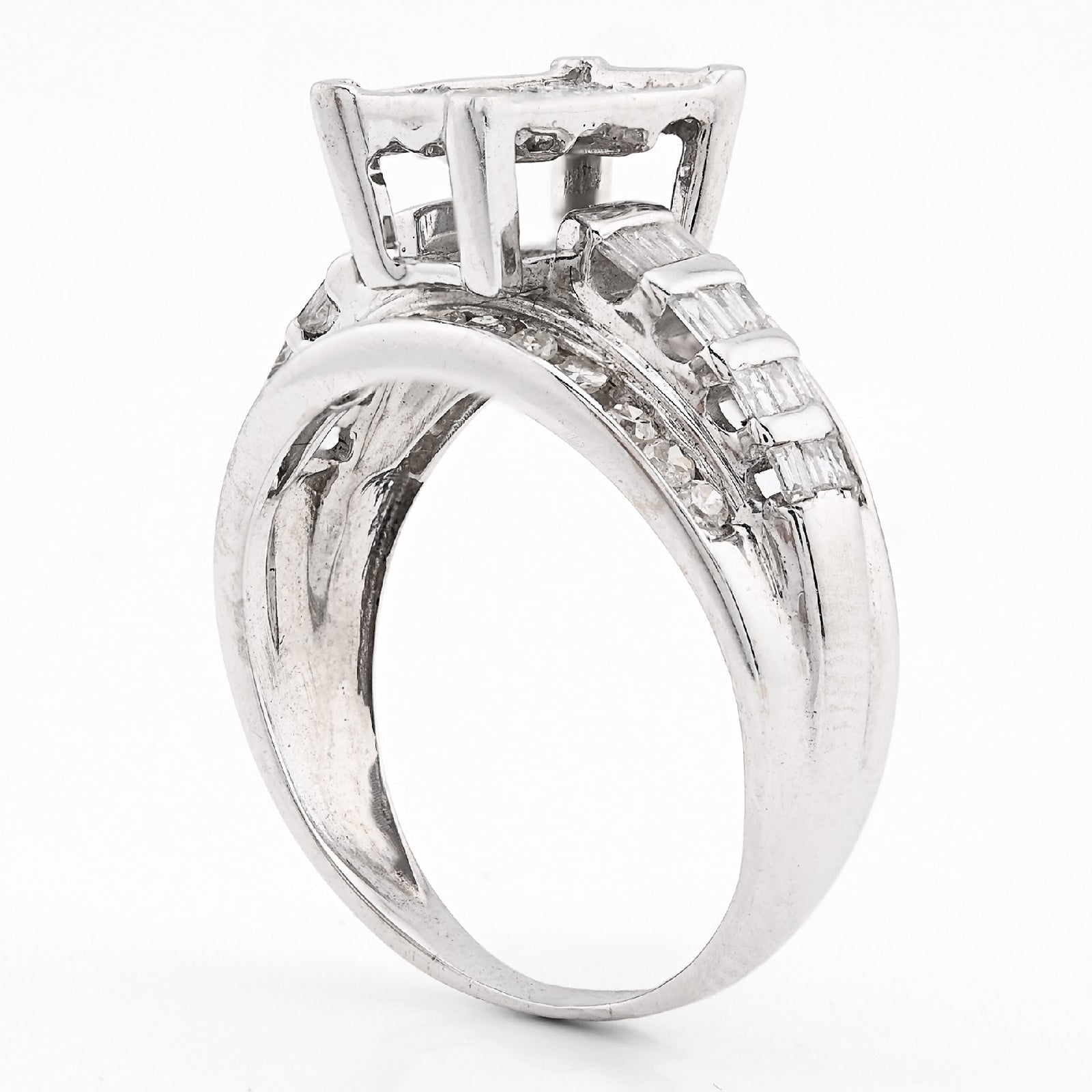 10K White Gold 1.0CT Natural Diamond Princess/Round/Baguette Rectangular Women Ring - Elite Jewelers - Rings