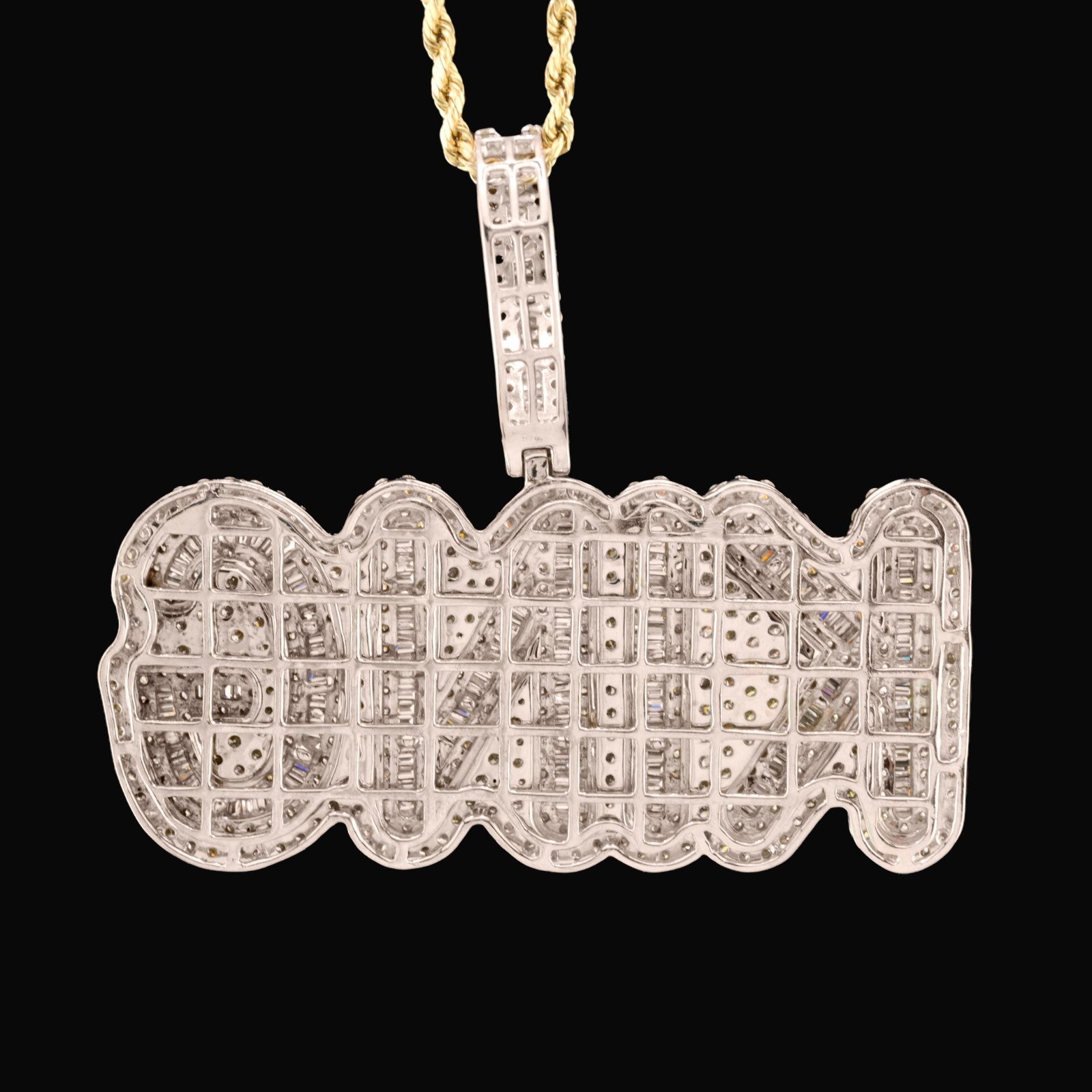 10k White Gold 10CTW Natural Round & Baguette Diamond "KING" Pendant 31.3g Charm - Elite Jewelers - Charms & Pendants