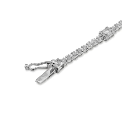 10K White Gold 1.10CT Natural Diamond Round/Baguette 7" Men Women Bracelet - Elite Jewelers - Bracelets