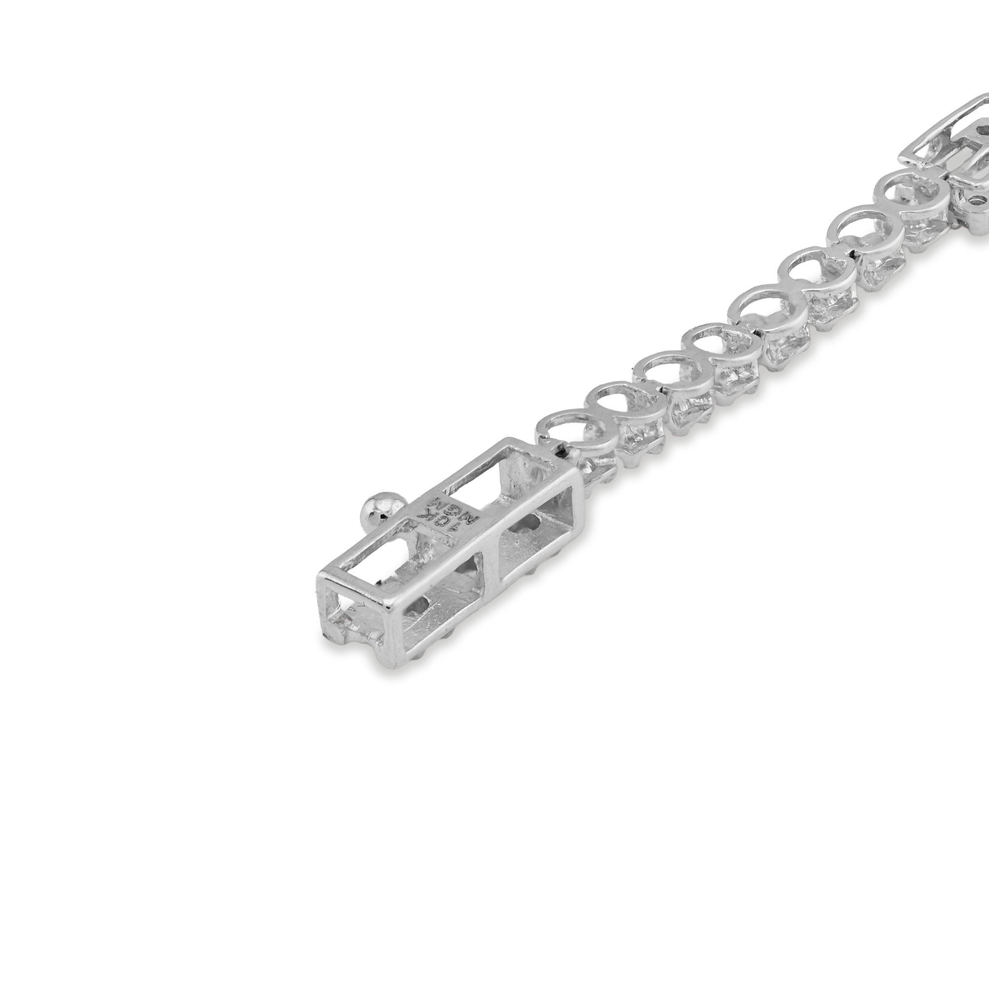 10K White Gold 1.10CT Natural Diamond Round/Baguette 7" Men Women Bracelet - Elite Jewelers - Bracelets