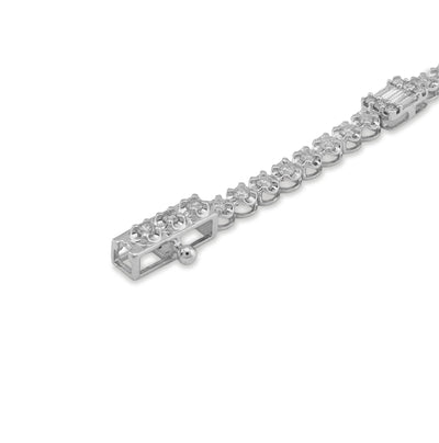 10K White Gold 1.10CT Natural Diamond Round/Baguette 7" Men Women Bracelet - Elite Jewelers - Bracelets