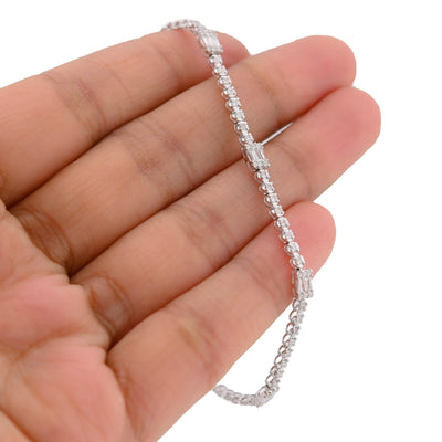 10K White Gold 1.10CT Natural Diamond Round/Baguette 7" Men Women Bracelet - Elite Jewelers - Bracelets
