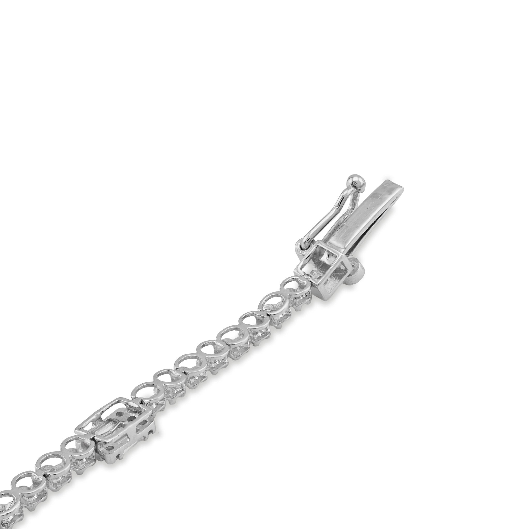 10K White Gold 1.10CT Natural Diamond Round/Baguette 7" Men Women Bracelet - Elite Jewelers - Bracelets