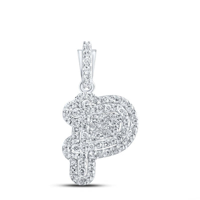 10k White Gold 1.11gms 0.19CTW Natural Diamond Initial "P" Letter Pendant Charm - Elite Jewelers - Charms & Pendants
