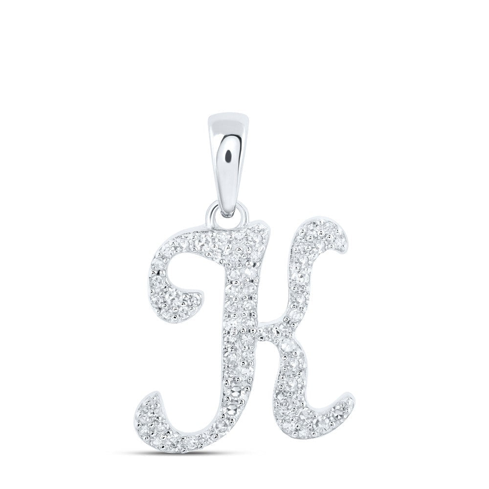 10k White Gold 1.11gms 0.2CTW Natural Diamond Initial "K" Letter Pendant Charm - Elite Jewelers - Charms & Pendants