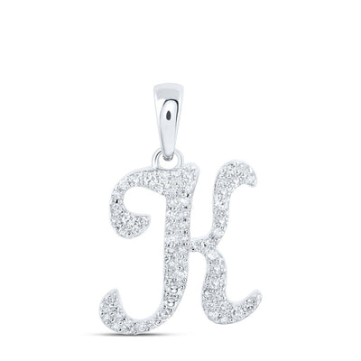10k White Gold 1.11gms 0.2CTW Natural Diamond Initial "K" Letter Pendant Charm - Elite Jewelers - Charms & Pendants