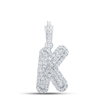 10k White Gold 1.13gms 0.18CTW Natural Diamond Initial "K" Letter Pendant Charm - Elite Jewelers - Charms & Pendants
