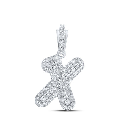 10k White Gold 1.14gms 0.19CTW Natural Diamond Initial "X" Letter Pendant Charm - Elite Jewelers - Charms & Pendants