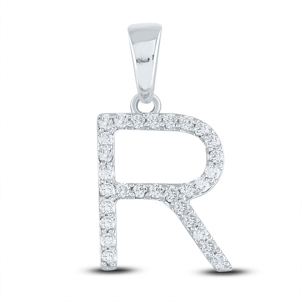 10k White Gold 1.15gms 0.22CTW Natural Diamond Initial "R" Letter Pendant Charm - Elite Jewelers - Charms & Pendants