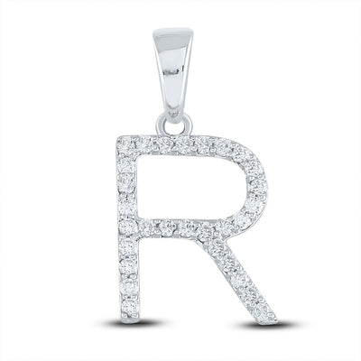 10k White Gold 1.15gms 0.22CTW Natural Diamond Initial "R" Letter Pendant Charm - Elite Jewelers - Charms & Pendants