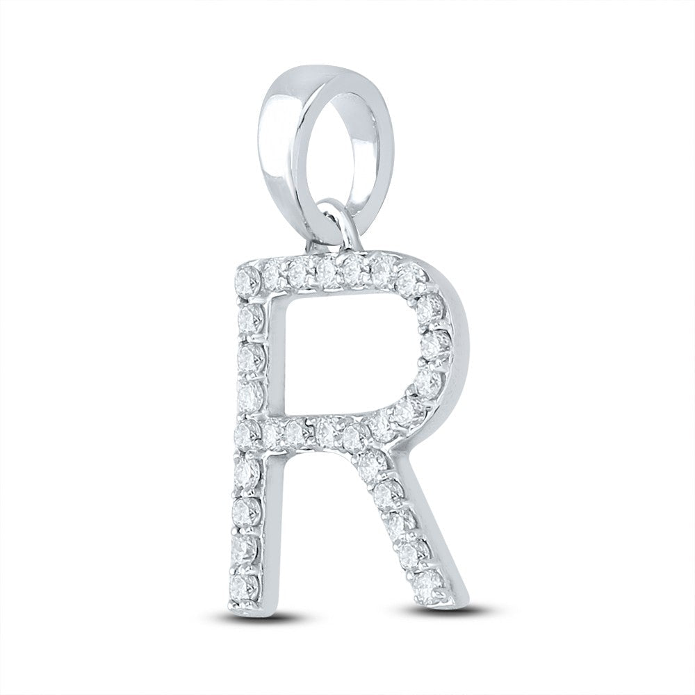 10k White Gold 1.15gms 0.22CTW Natural Diamond Initial "R" Letter Pendant Charm - Elite Jewelers - Charms & Pendants