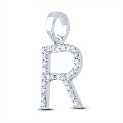 10k White Gold 1.15gms 0.22CTW Natural Diamond Initial "R" Letter Pendant Charm - Elite Jewelers - Charms & Pendants