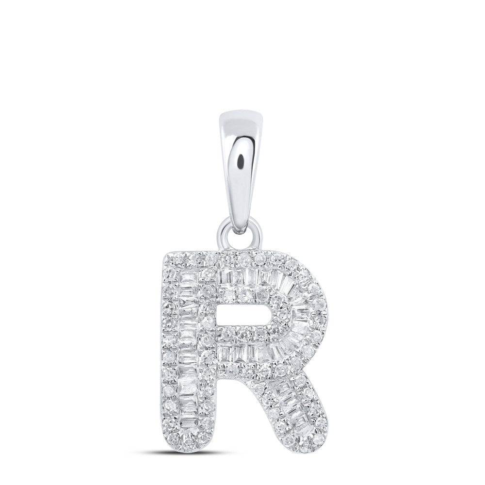 10k White Gold 1.15gms 0.36CTW Natural Diamond Initial "R" Letter Pendant Charm - Elite Jewelers - Charms & Pendants