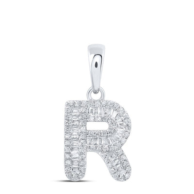 10k White Gold 1.15gms 0.36CTW Natural Diamond Initial "R" Letter Pendant Charm - Elite Jewelers - Charms & Pendants