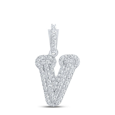 10k White Gold 1.16gms 0.18CTW Natural Diamond Initial "V" Letter Pendant Charm - Elite Jewelers - Charms & Pendants