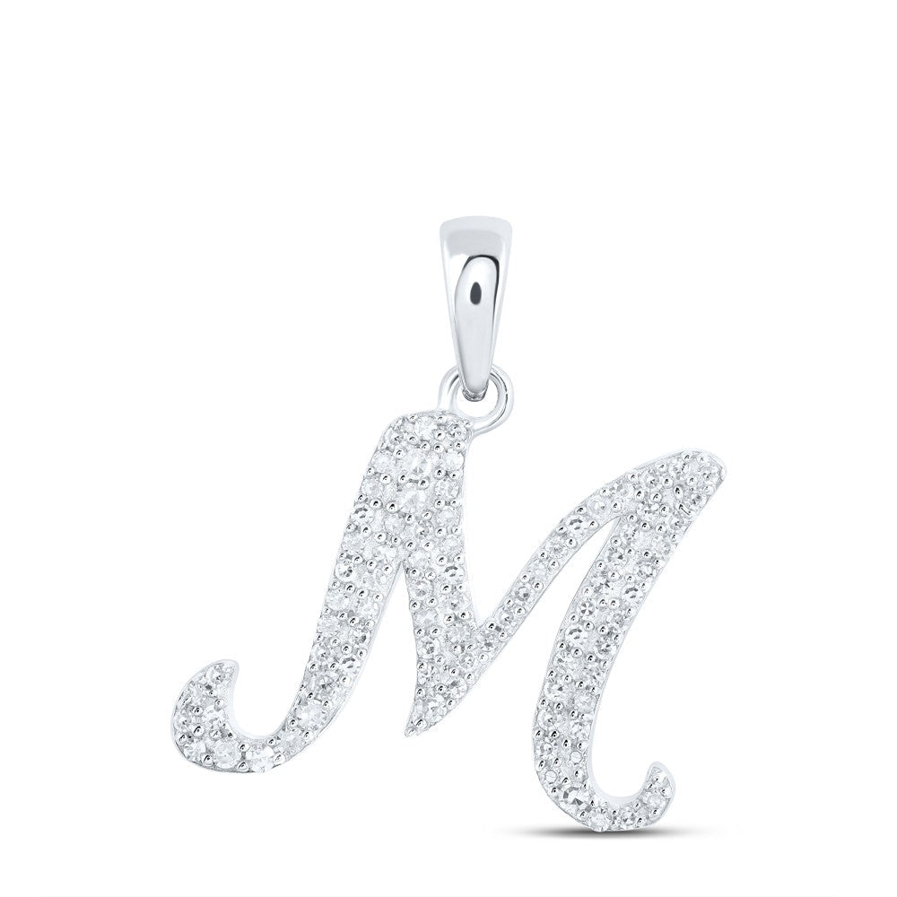 10k White Gold 1.19gms 0.18CTW Natural Diamond Initial "M" Letter Pendant Charm - Elite Jewelers - Charms & Pendants