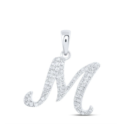 10k White Gold 1.19gms 0.18CTW Natural Diamond Initial "M" Letter Pendant Charm - Elite Jewelers - Charms & Pendants