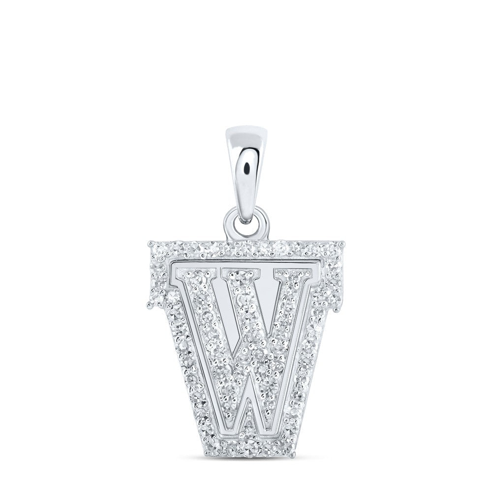 10k White Gold 1.19gms 0.21CTW Natural Diamond Initial "W" Letter Pendant Charm - Elite Jewelers - Charms & Pendants
