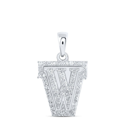 10k White Gold 1.19gms 0.21CTW Natural Diamond Initial "W" Letter Pendant Charm - Elite Jewelers - Charms & Pendants