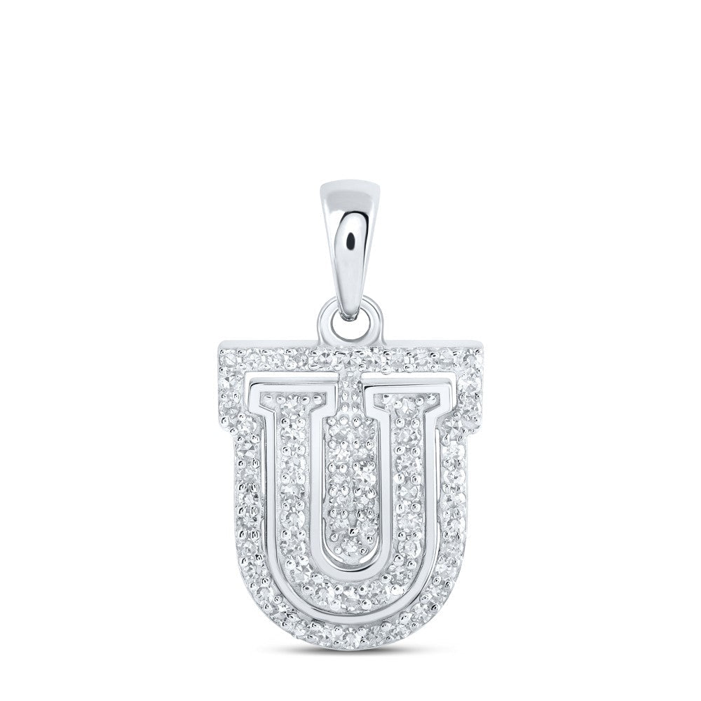 10k White Gold 1.19gms 0.22CTW Natural Diamond Initial "U" Letter Pendant Charm - Elite Jewelers - Charms & Pendants