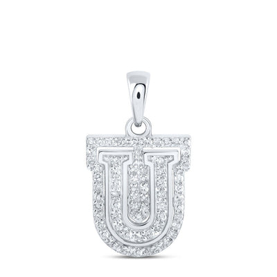 10k White Gold 1.19gms 0.22CTW Natural Diamond Initial "U" Letter Pendant Charm - Elite Jewelers - Charms & Pendants