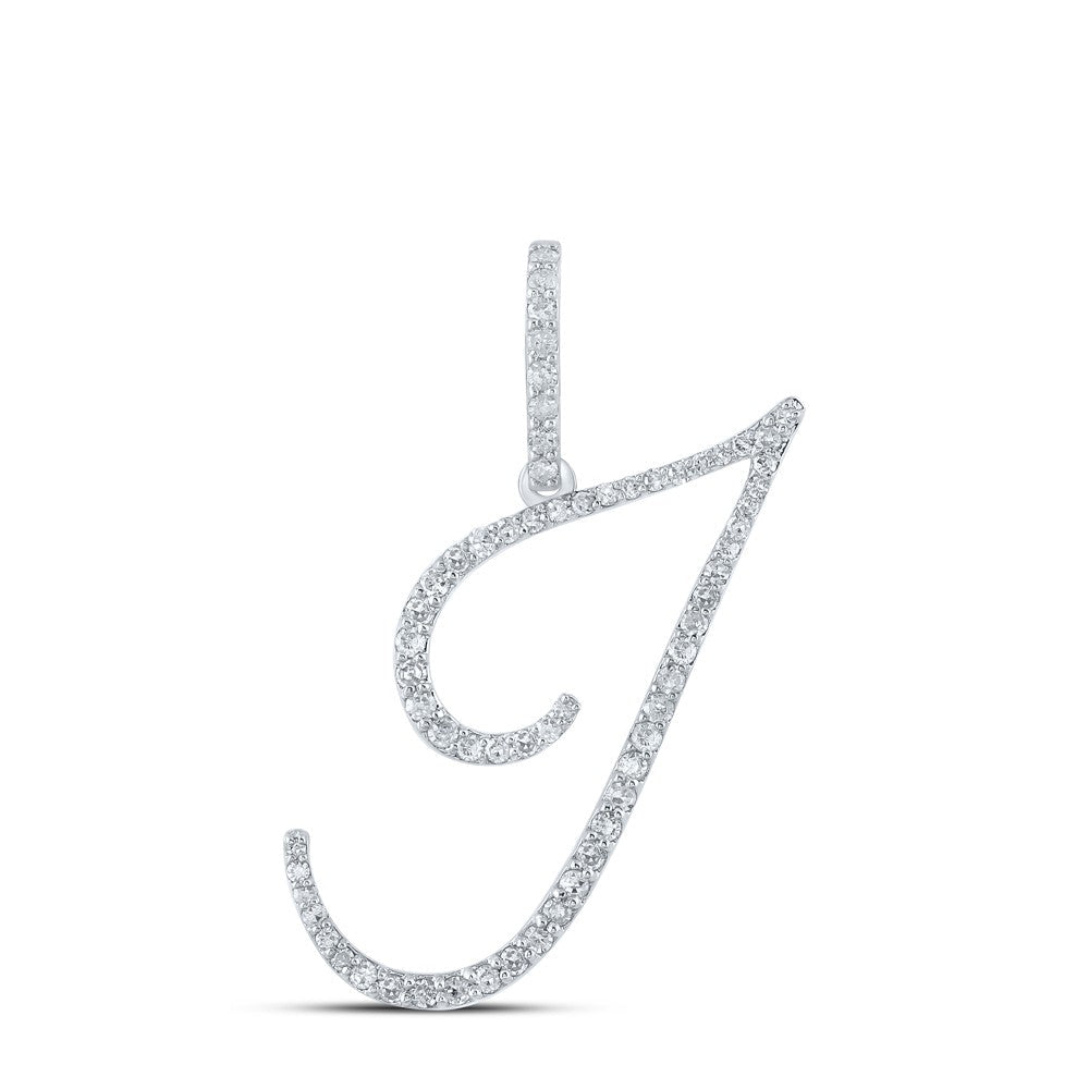 10k White Gold 1.19gms 0.38CTW Natural Diamond Initial "I" Letter Pendant Charm - Elite Jewelers - Charms & Pendants