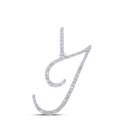 10k White Gold 1.19gms 0.38CTW Natural Diamond Initial "I" Letter Pendant Charm - Elite Jewelers - Charms & Pendants