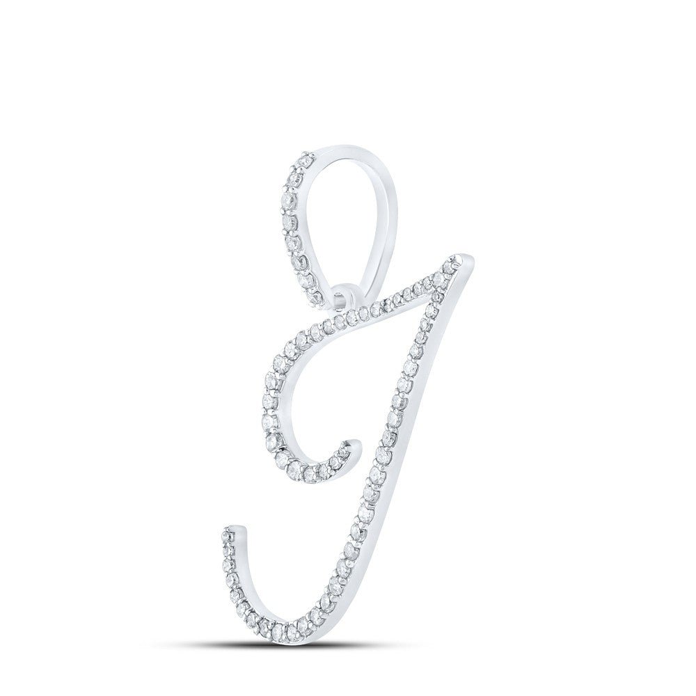 10k White Gold 1.19gms 0.38CTW Natural Diamond Initial "I" Letter Pendant Charm - Elite Jewelers - Charms & Pendants