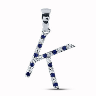 10k White Gold 1.1g 0.2CT Natural Blue Sapphire Initial "K" Letter Pendant Charm - Elite Jewelers - Charms & Pendants